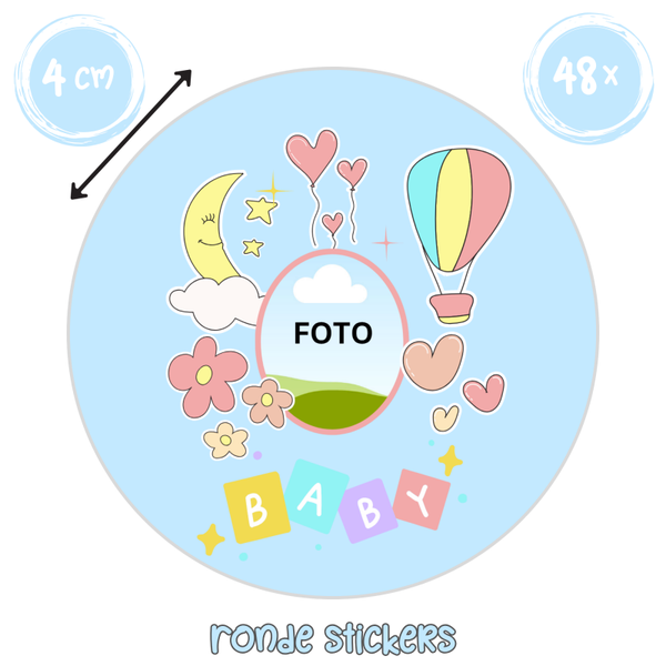 Baby Stickers met Foto – Blauw Gepersonaliseerd | 48 stuks