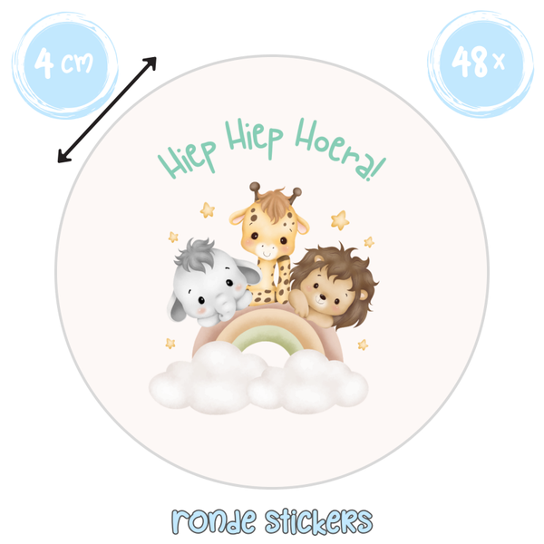 Jungle Traktatie Stickers – Hiep Hiep Hoera | 48 stuks