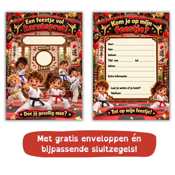 Uitnodiging karatefeestje – met naam en leeftijd