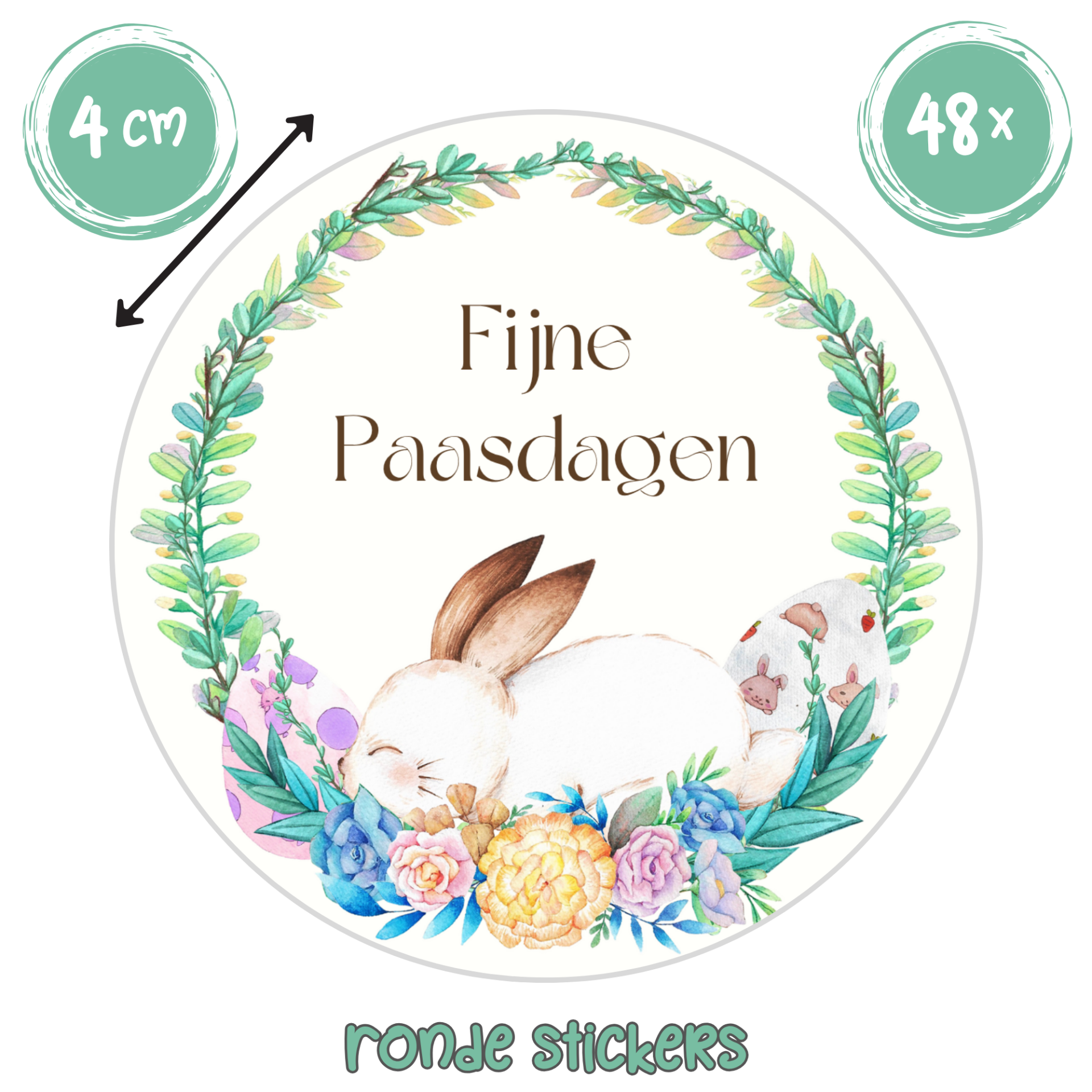 Paasstickers – Haasje & Bloemen | Set van 48
