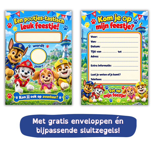 Uitnodiging Paw Patrol-feestje – met naam en leeftijd