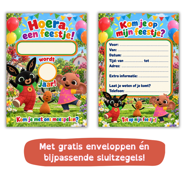 Uitnodiging Bing-feestje – met naam en leeftijd