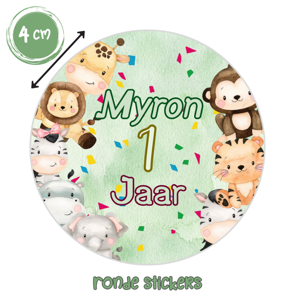 Jungle traktatiestickers – gepersonaliseerd met naam en leeftijd – 48 stuks