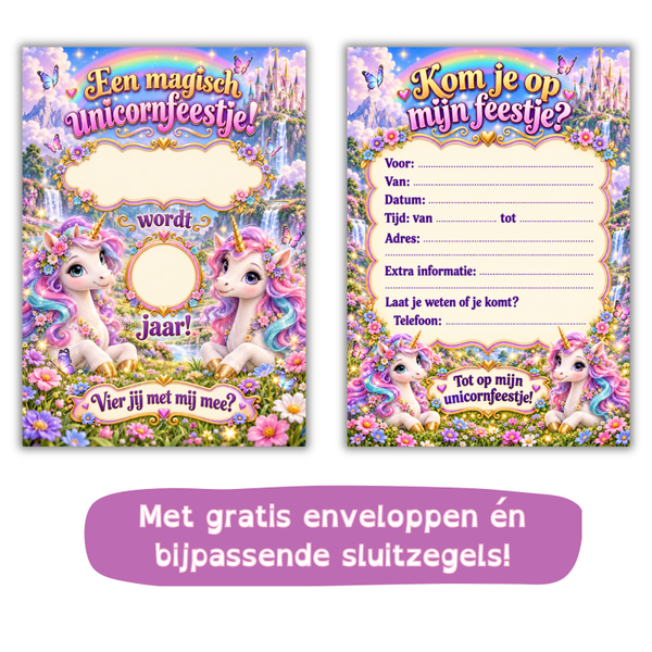 Uitnodiging unicornfeestje – met naam en leeftijd