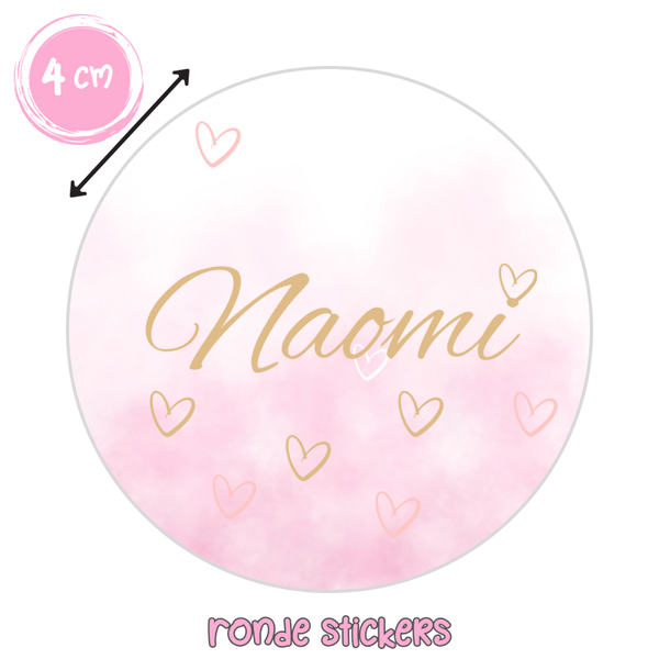 Gepersonaliseerde stickers zachtroze met hartjes – naam – 48 stuks