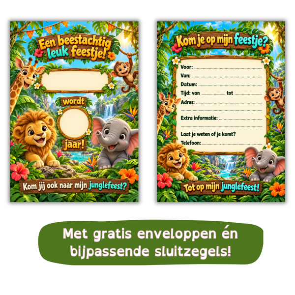 Uitnodiging junglefeestje – met naam en leeftijd