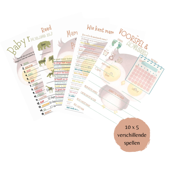 Babyshower spelletjes Uiltje (5 spellen/invulkaarten)