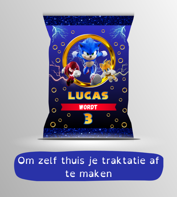 Sonic Traktatie - Gepersonaliseerd - Chips Wikkel - Zelf thuis afmaken