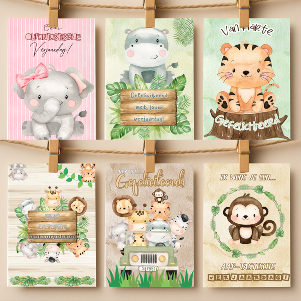 6x Dubbelgevouwen Kinder Verjaardagskaarten Set | Inclusief Enveloppen & Sluitzegels