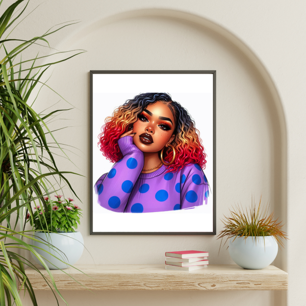 Crimson Curls Poster A3 – Kleurrijke Beauty Wall Art
