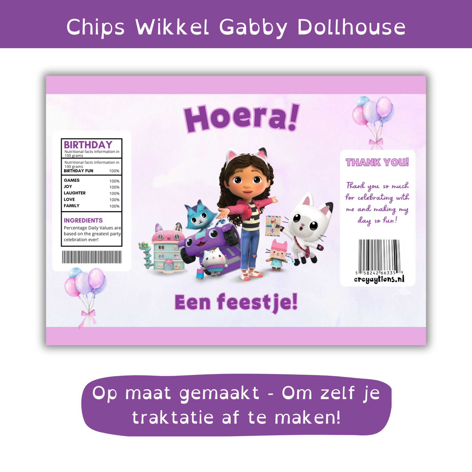 Gabby's Dollhouse Traktatie Chipswikkels – DIY Gabby Dollhouse feestje
