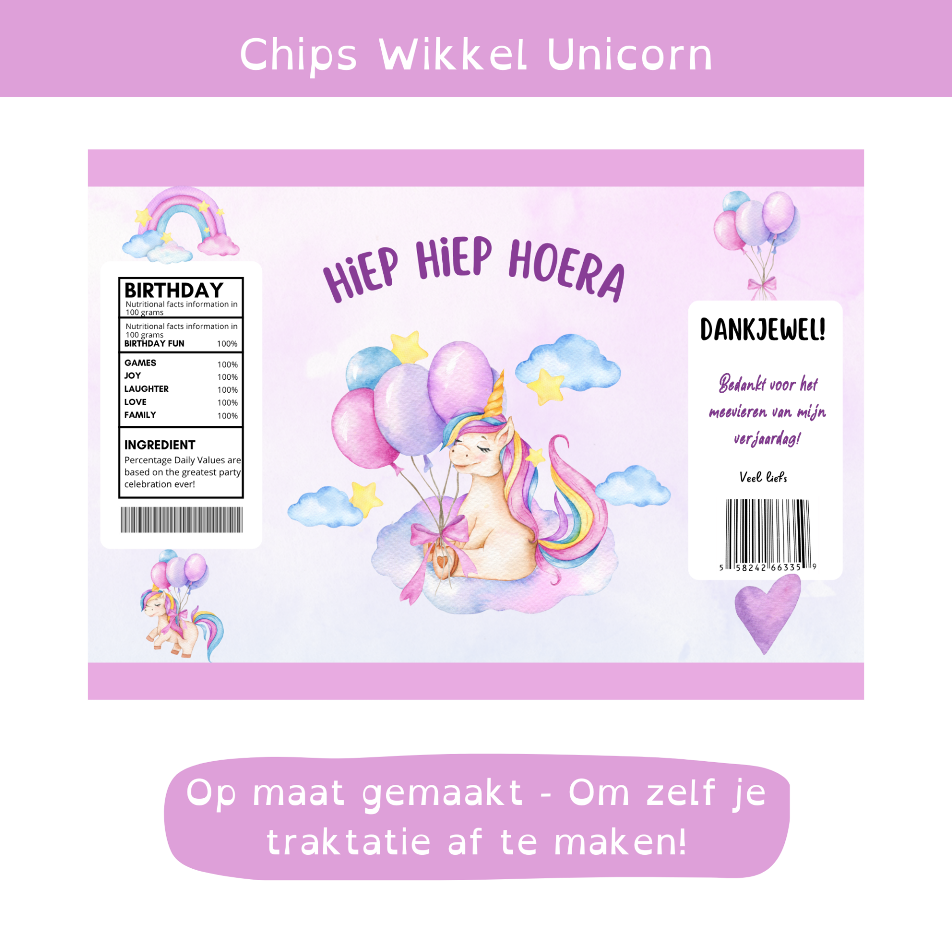 Unicorn traktatie chipswikkels – DIY Unicorn feestje