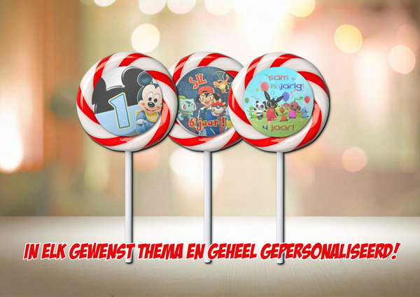 Lolly traktatie met naam – gepersonaliseerd in jouw thema (10 stuks)