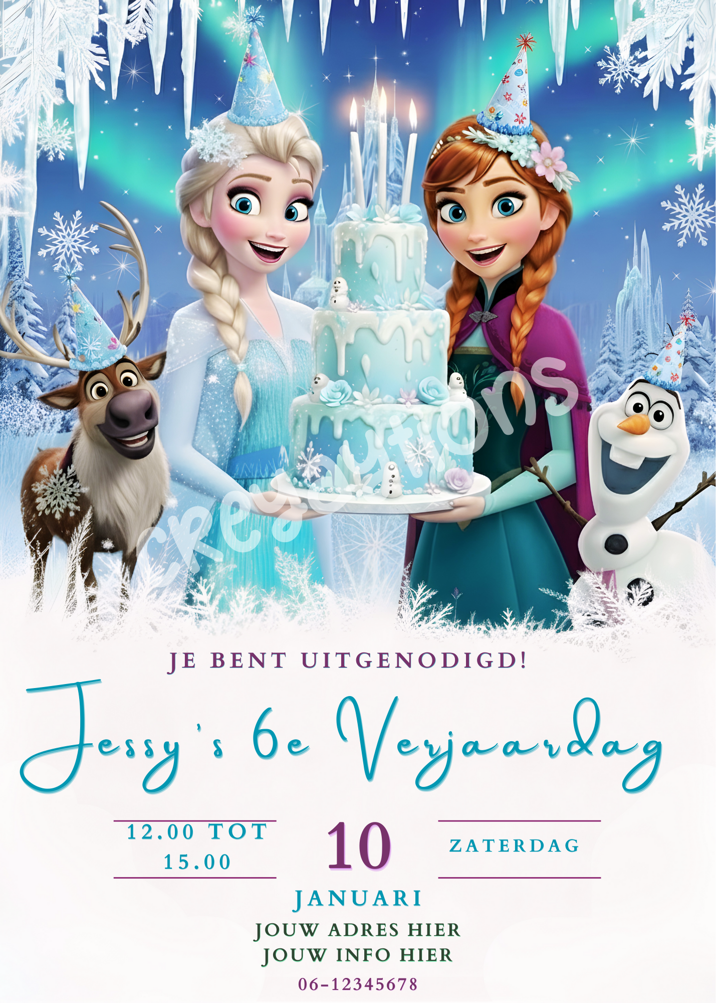 ❄️ Gepersonaliseerde Frozen cake uitnodiging – een magisch begin van het feestje