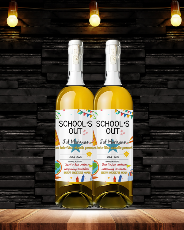 School's Out – Gepersonaliseerd Wijnetiket voor de Juf of Meester