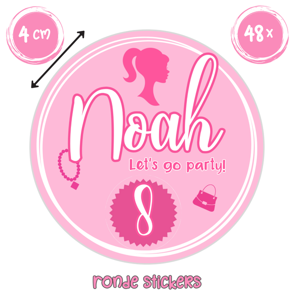Gepersonaliseerde Barbie sticker met naam – meisjes traktatie sticker – roze party decoratie