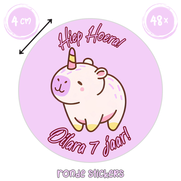 Capybara stickers met naam – 48 stuks – schattige traktatie stickers kinderfeestje