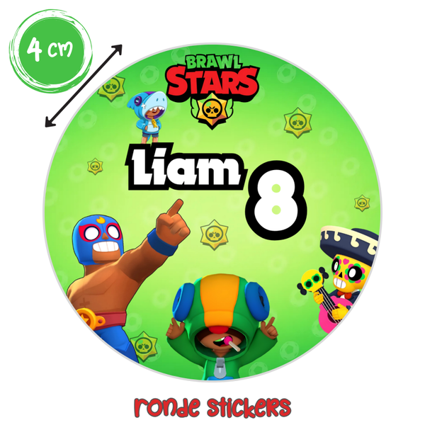 Gepersonaliseerde Brawl Stars Traktatie Stickers (48 Stuks) met Naam & Leeftijd