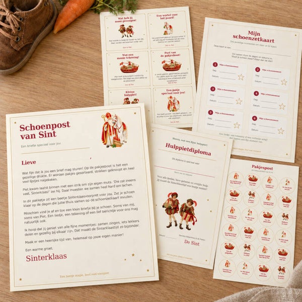 Sinterklaaspakket Schoenpost van Sint - brief, schoenkaartjes en stickers