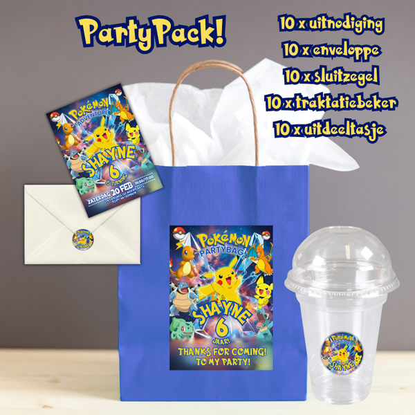 Kinderfeestje Party Pack Gepersonaliseerd – 50 Stuks met Uitnodigingen, Traktaties & Uitdeeltasjes