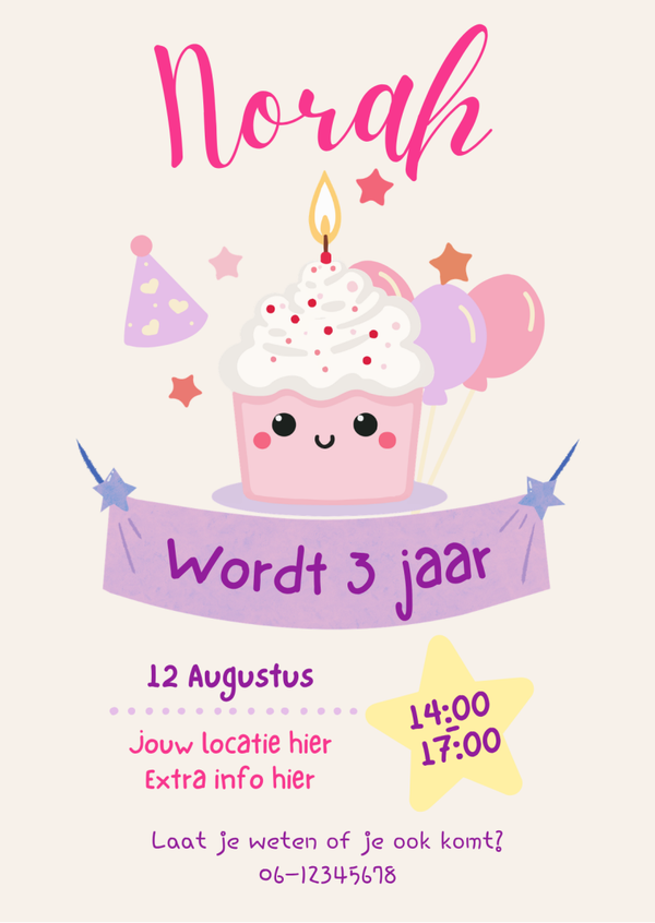 Gepersonaliseerde Cupcake Uitnodiging voor een Kinderfeestje