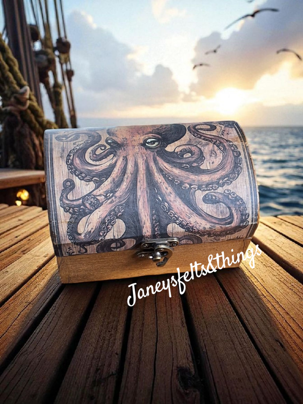 Decoupaged Octopus Rustic Trinket chest