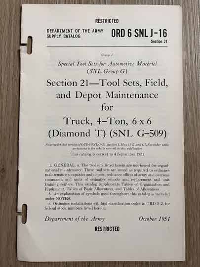 ORD 6 SNL-J-16 Tool sets for Diamond T (G509)