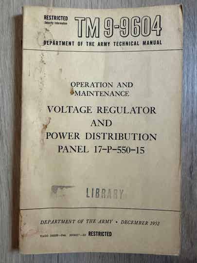 TM9-9604 Voltage Regulator and Power Distribution Panel