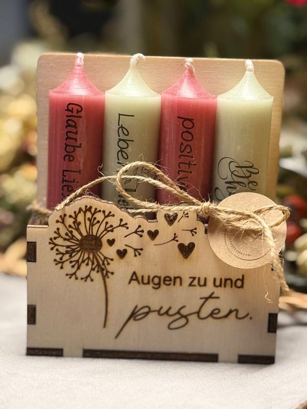 Kerzen-Geschenkset im Holzhalter – perfekt für Weihnachten, Geburtstag & als Wichtelgeschenk