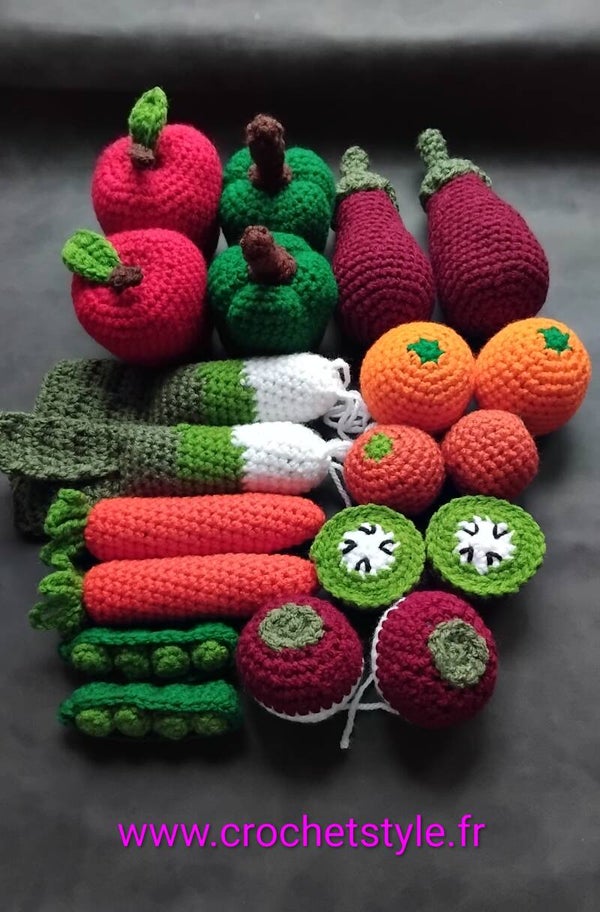 Création fait main Lot de dinette fruits et légumes crochet