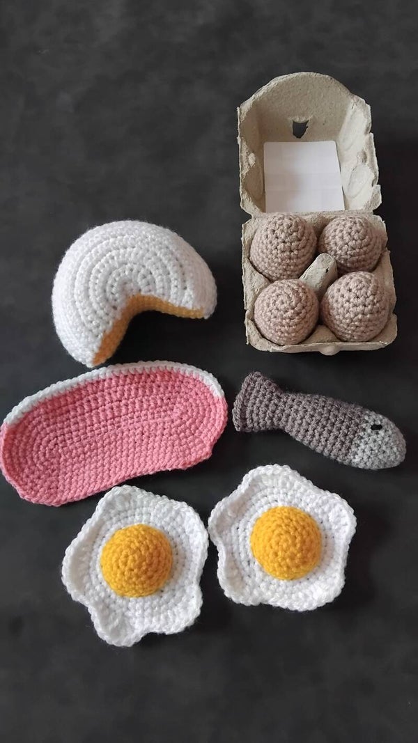 Lot de dinette œufs et fromage, poisson, jouet crochet