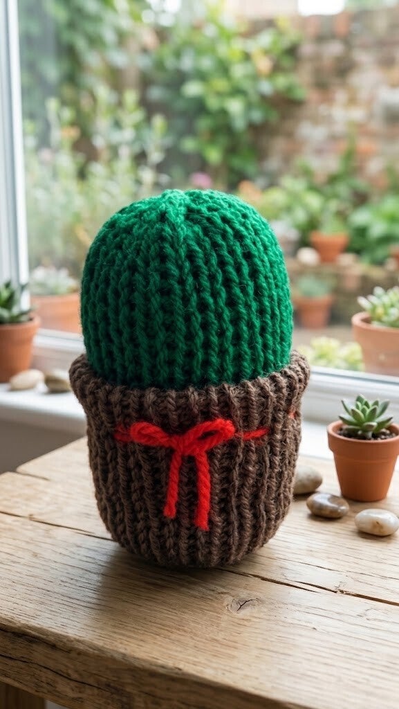 Cactus Décoratif Tricoté en Pot (11 cm) – Déco Plante Fait Main