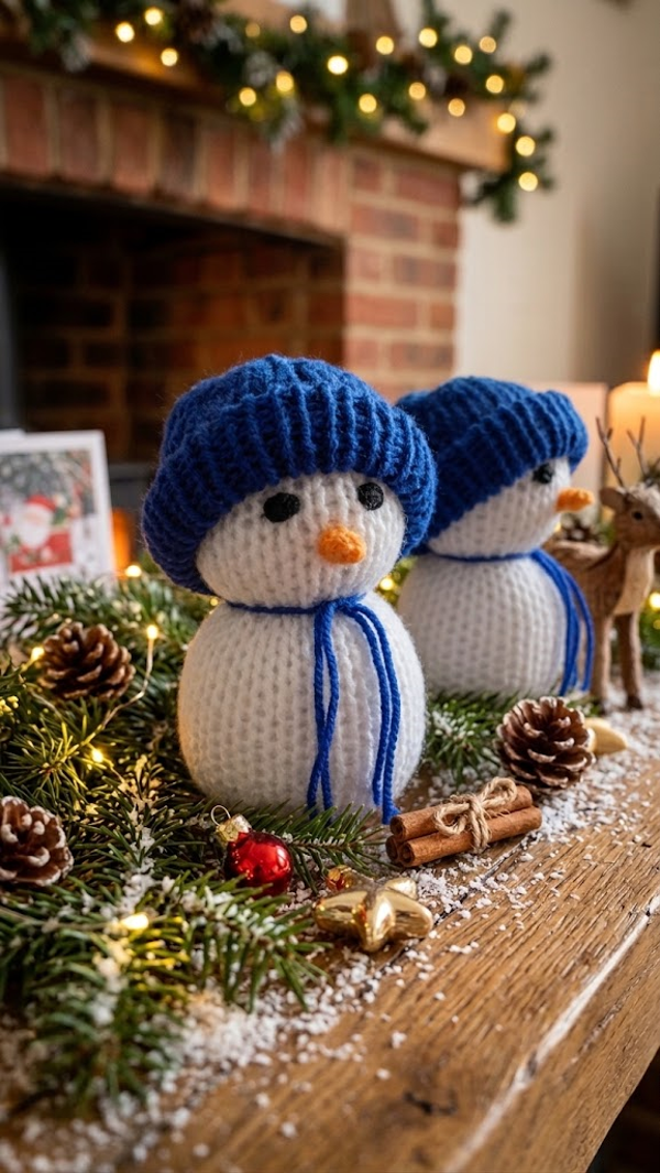 ☃️ Bonhomme de Neige Amigurumi en Tricot (13 cm) – Décoration de Noël Fait Main