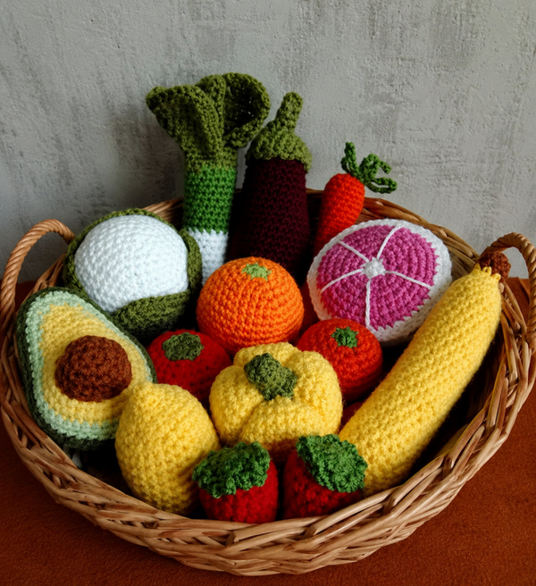 Dinette artisanale pour enfants Fruits et légumes au crochet