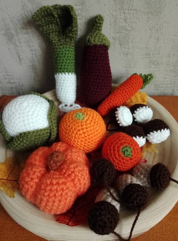 Dînette en crochet – Set de fruits et légumes d'automne Montessori