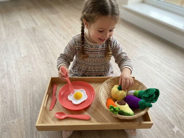 Lot Découverte Dînette au Crochet – Légumes, Œuf & Couverts