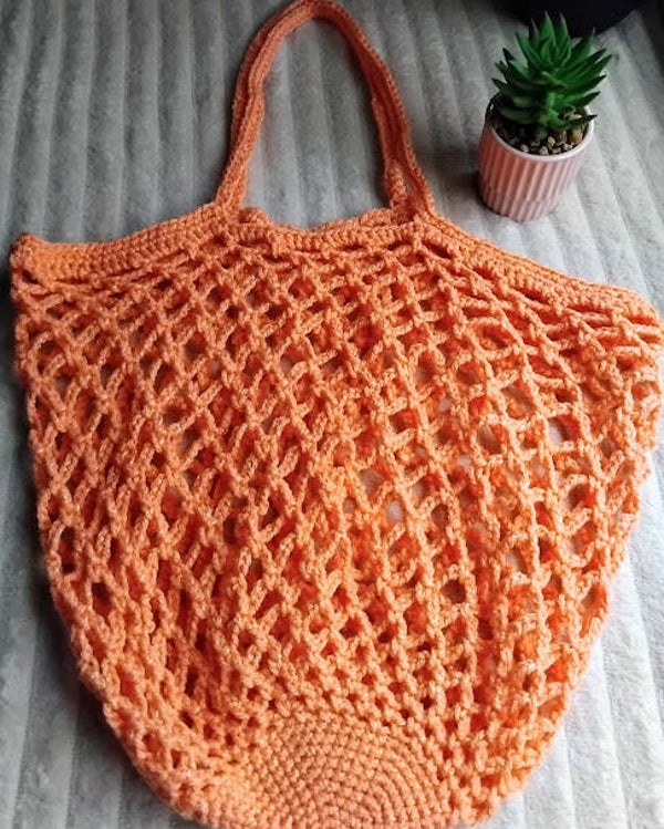 sac filet au crochet orange pailleté fait main