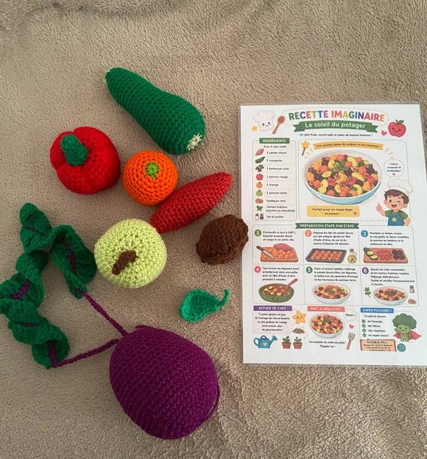 Lot de dinette au crochet – Recette imaginaire "Le Soleil du Potager"