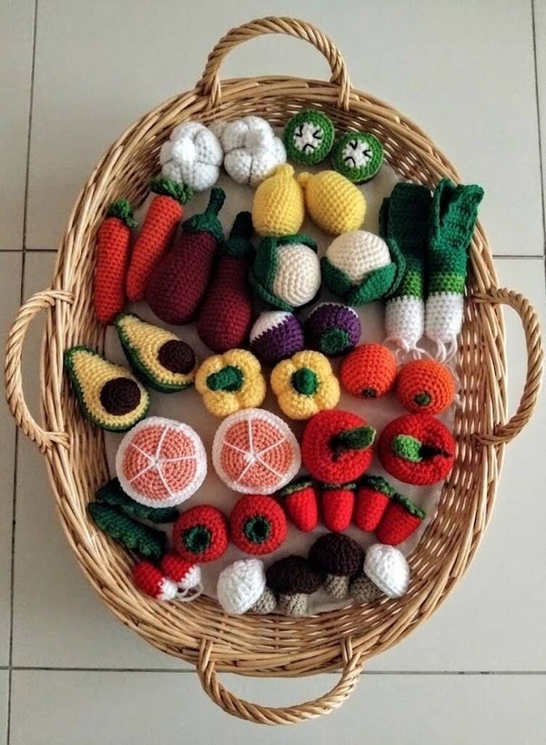 Grande dinette fruits et légumes au crochet lot de 40 pièces