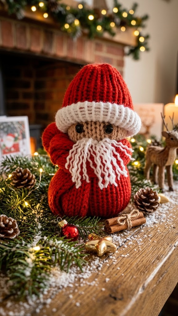 🎅 Père Noël Amigurumi en Tricot (17 cm) – Décoration de Noël Fait Main