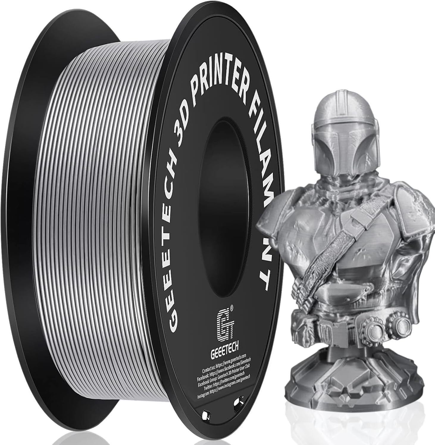 GEEETECH  PLA Zilver filament 1.75mm rol 1000gr Grijs 3d draag Silver filament