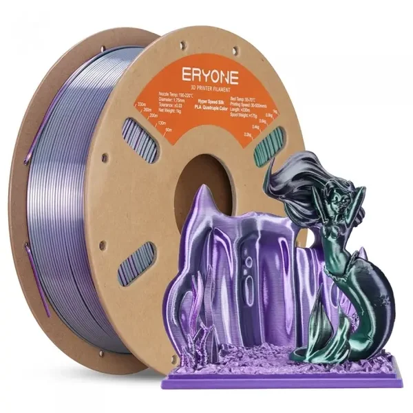 ERYONE Quad Color Silk PLA Royal Essence 1,75 mm 1 kg | Paars Zilver Zwart Groen