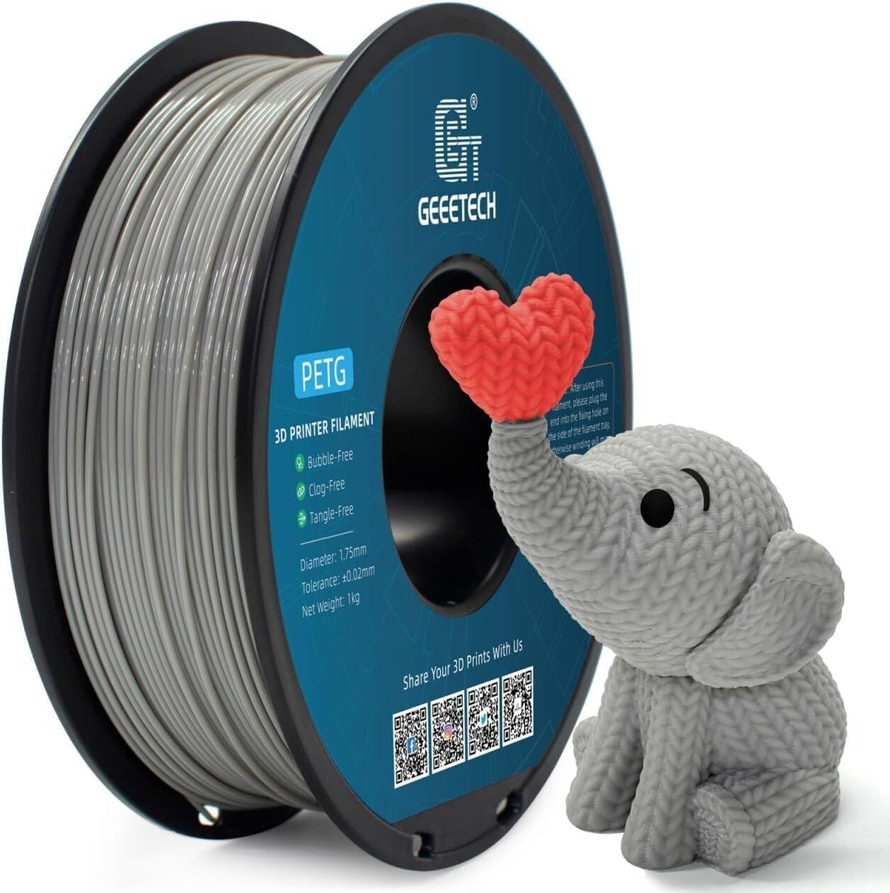 GEEETECH PETG Filament 1,75 mm Grijs PETG 1 kg Spoel voor 3D-printer