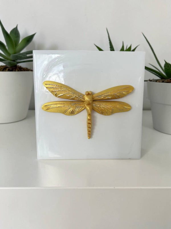 Decoratie tegel Libelle goud