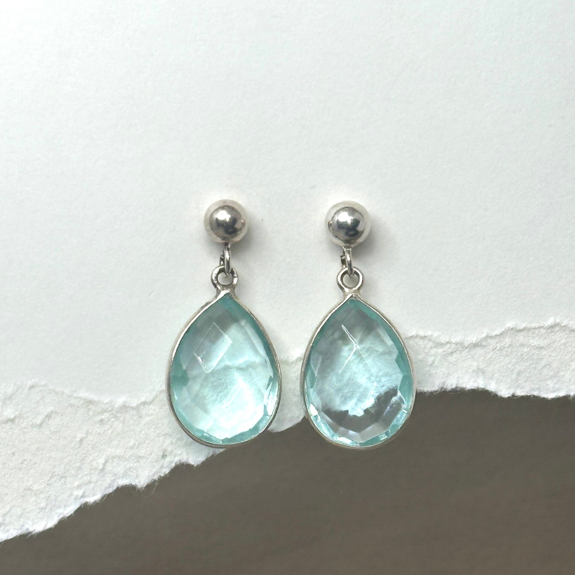 Oorbellen Aquamarijn L (Sterling Silver) knopjes - Handgemaakt