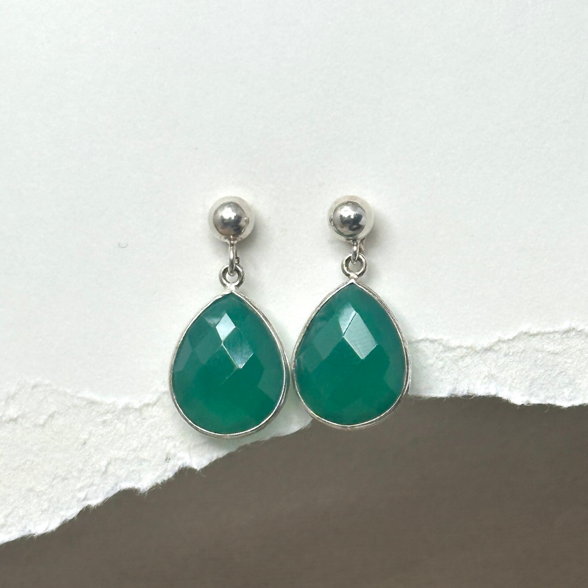 Oorbellen Onyx L (Sterling Silver) knopjes - Handgemaakt