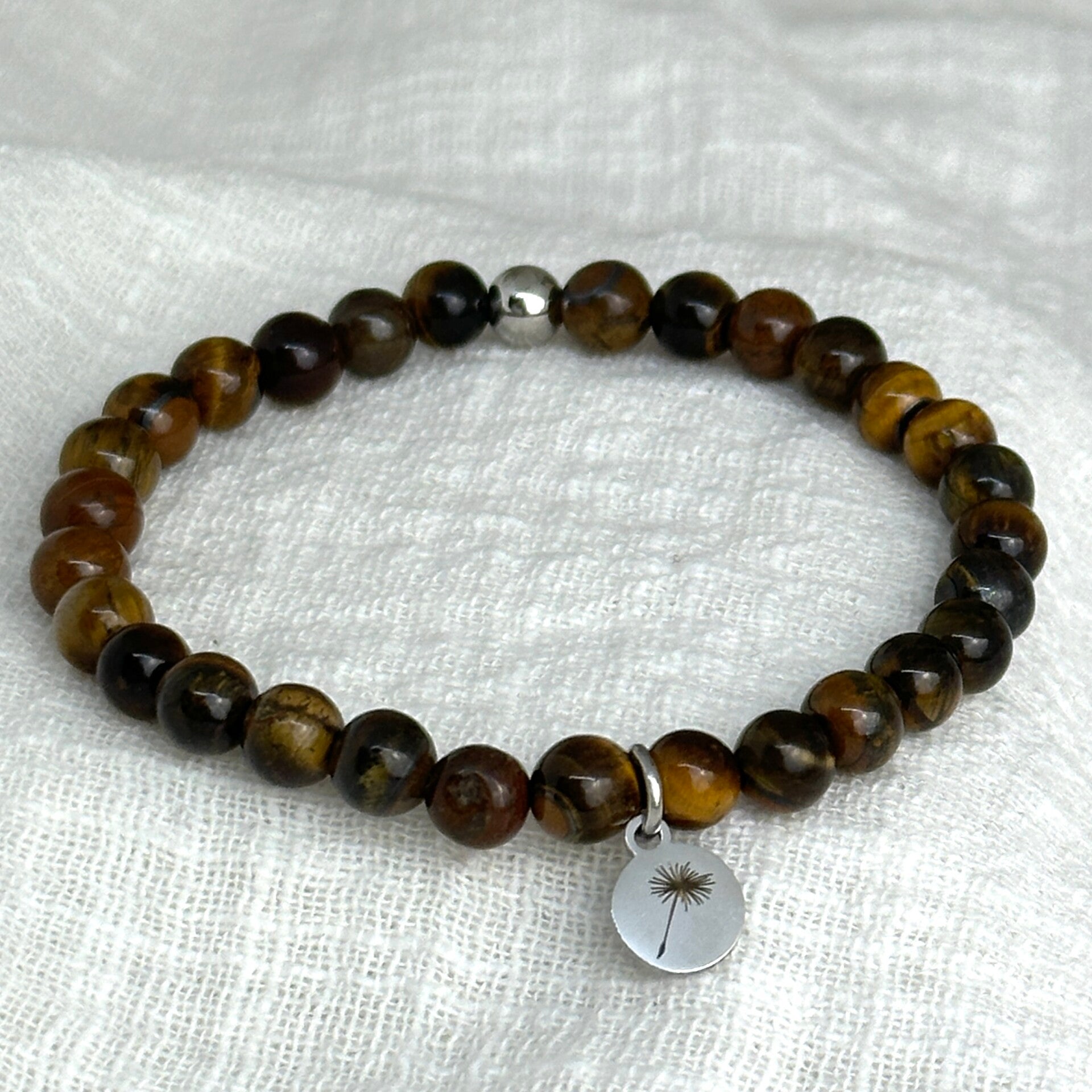 Rouwbandje Tijgeroog (6 mm) – rouw armbandje met bedel