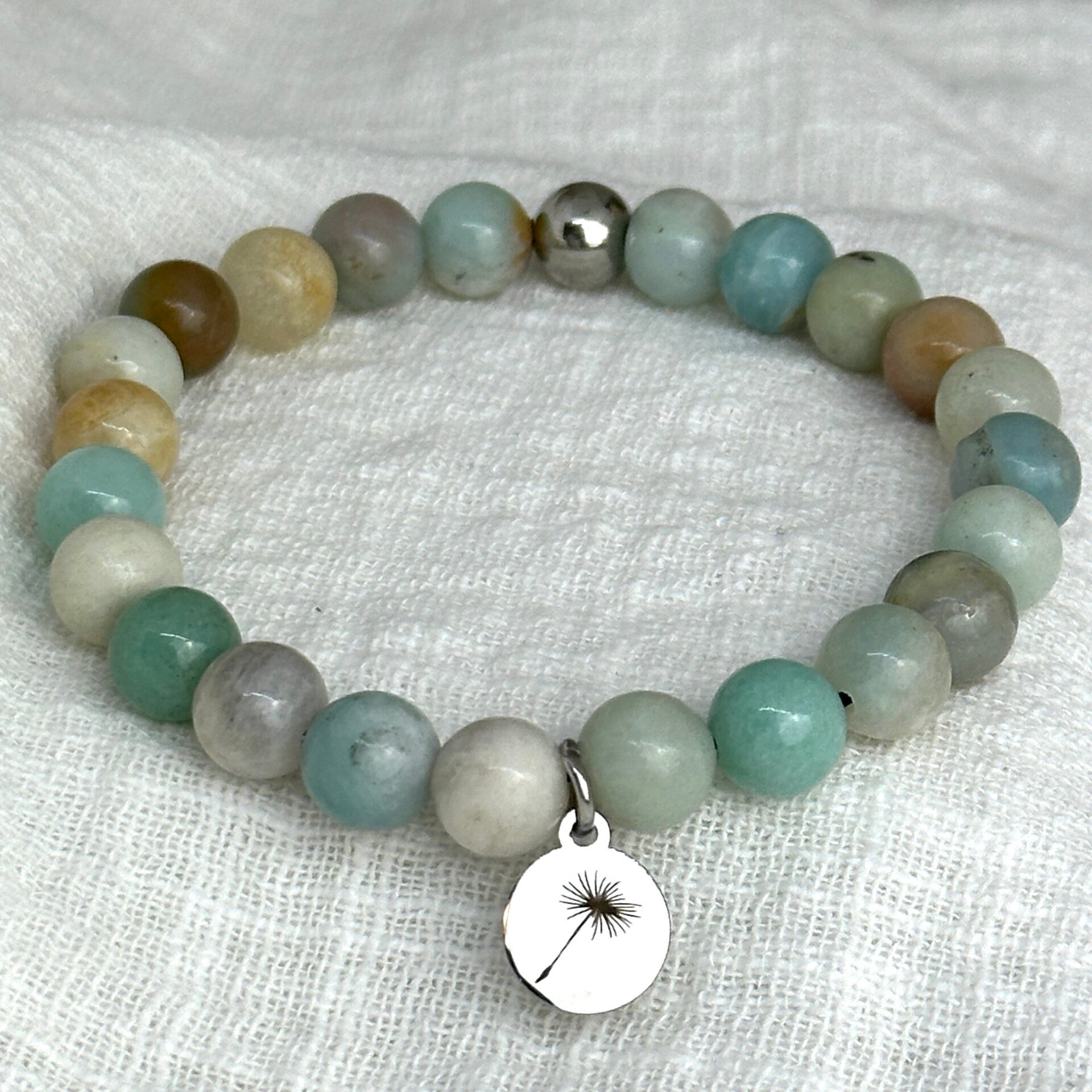 Rouwbandje Amazoniet (8 mm) – rouw armbandje met bedel