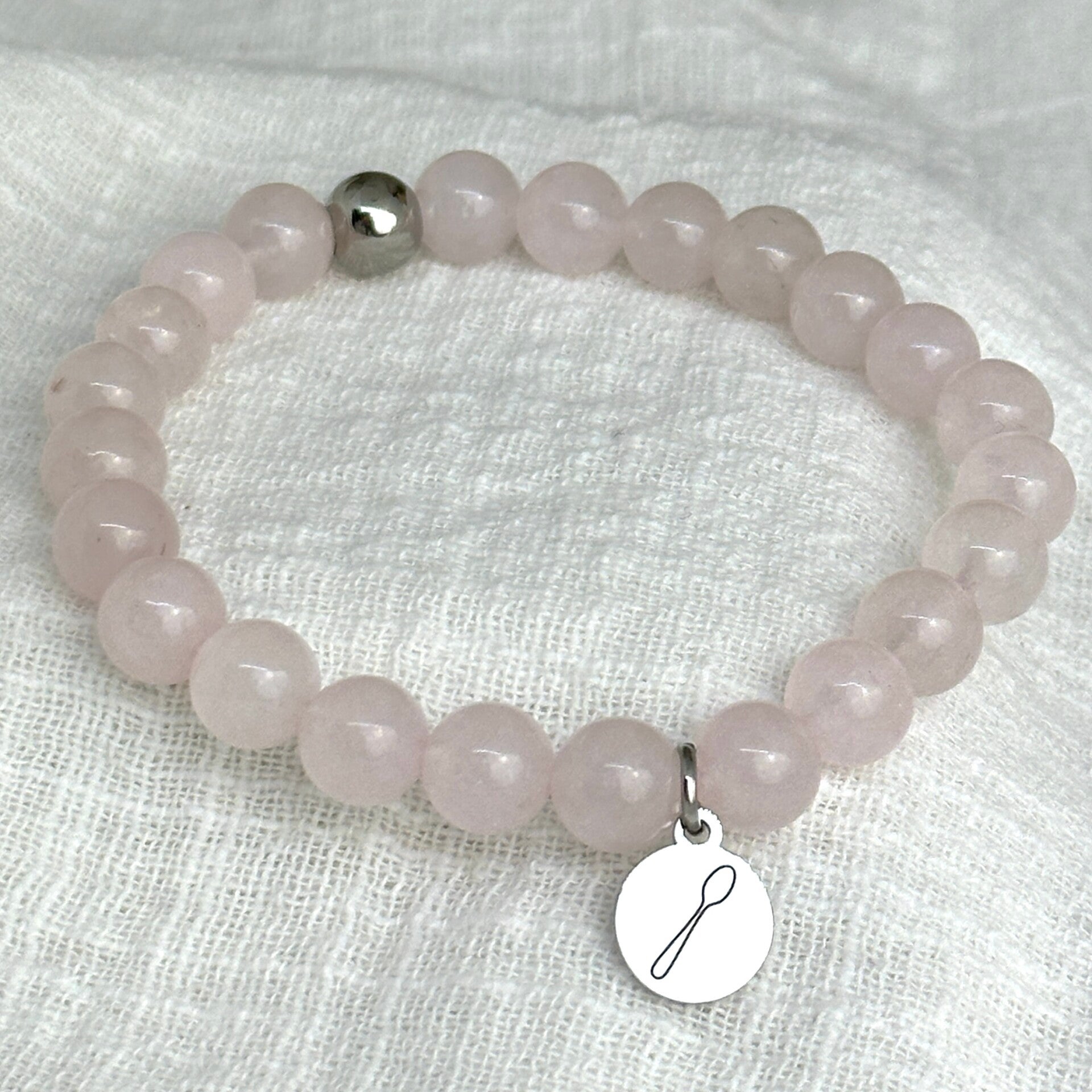 Spooniebandje Rozenkwarts (8 mm) – armbandje voor steun & herkenning