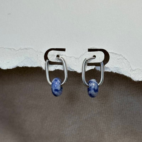 RVS (Zilver) Oorbellen met Sodaliet